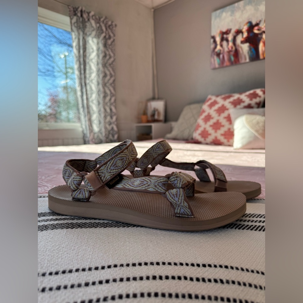 Teva Sandals, size 10, Tan, Lavender, and Yellow